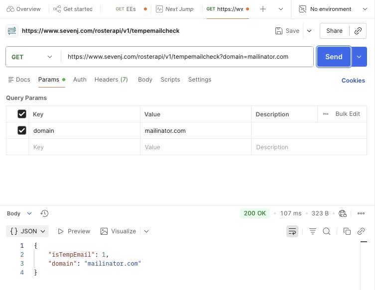 Screenshot of the API running on Postman