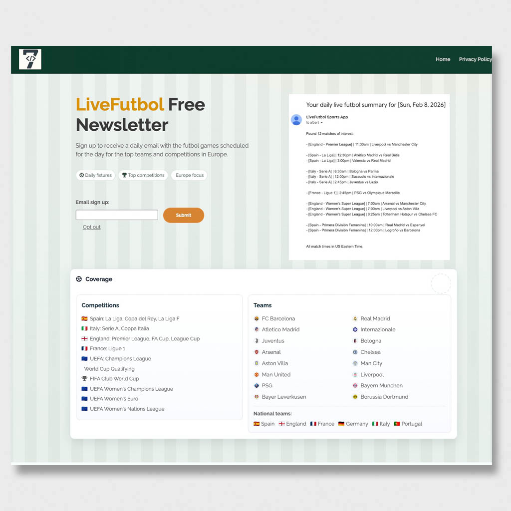 Sign Up for our Free LiveFutbol Daily Newsletter